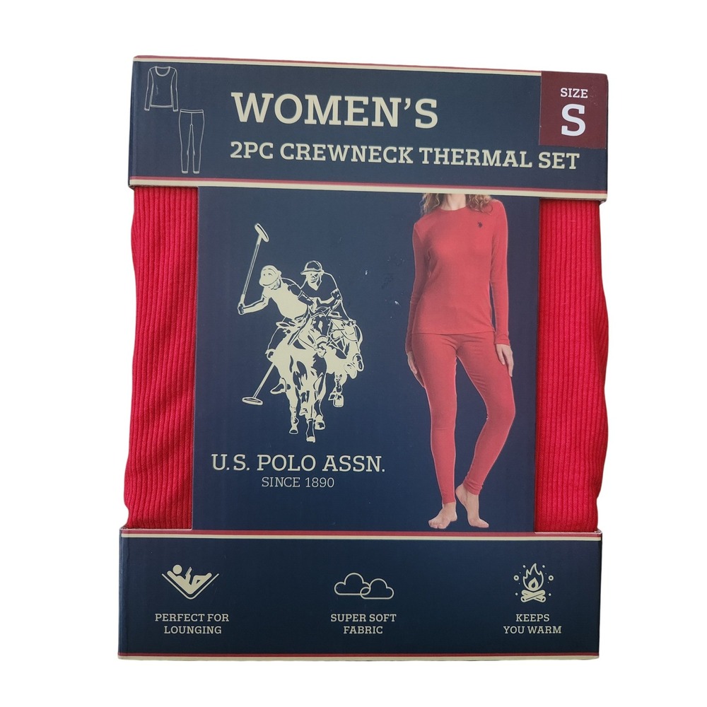 US‎ Polo Assn Womens 2PC Crewneck Thermal Set Red Ribbed Base Layer Small